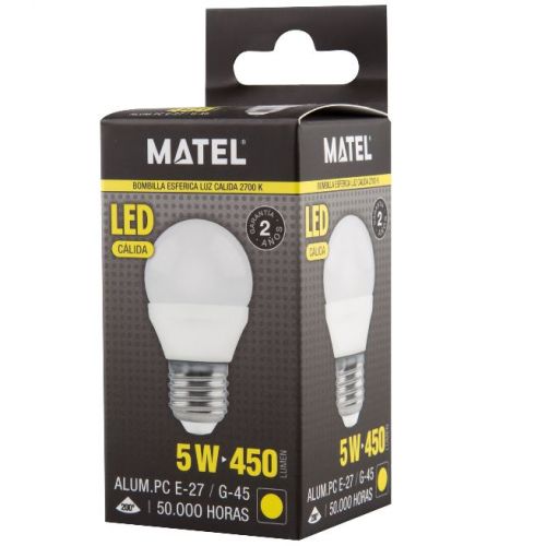 LAMPARA LED ESFERICA E27 5W CALIDA