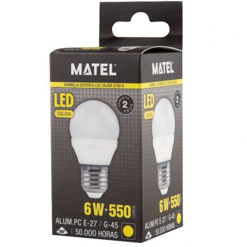 LAMPARA ESFERICA LED ALUM PC E27 6W CALIDA