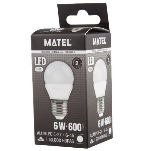 LAMPARA ESFERICA LED ALUM PC E27 6W FRIA
