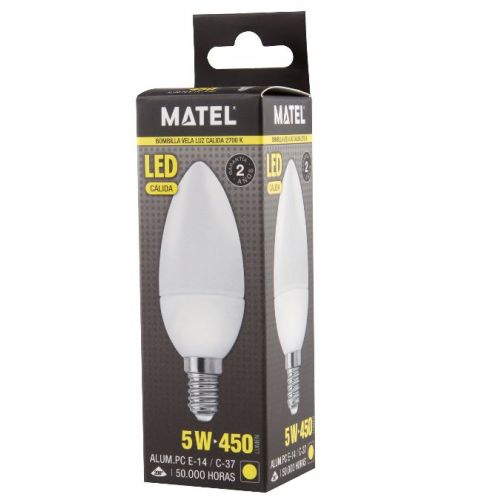 BOMBILLA LED VELA ALUM PC E14 5w CALIDA