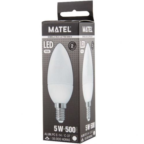 BOMBILLA LED VELA ALUM PC E14 5w FRIA