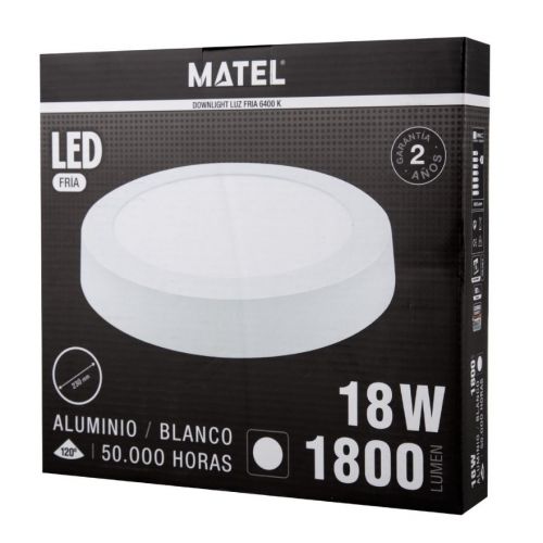 DOWNLIGHT LED SUPERFICIE REDONDO BL 18W FRIA