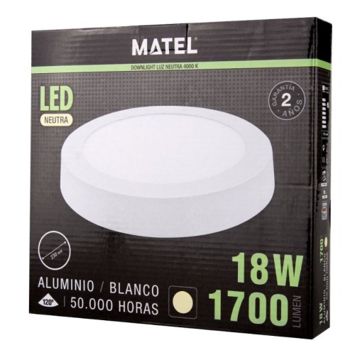 DOWNLIGHT LED SUPERFICIE REDONDO BLANCO 18W