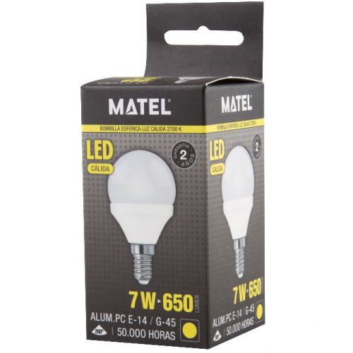 LAMPARA LED ESFERICA E14 7W CALIDA