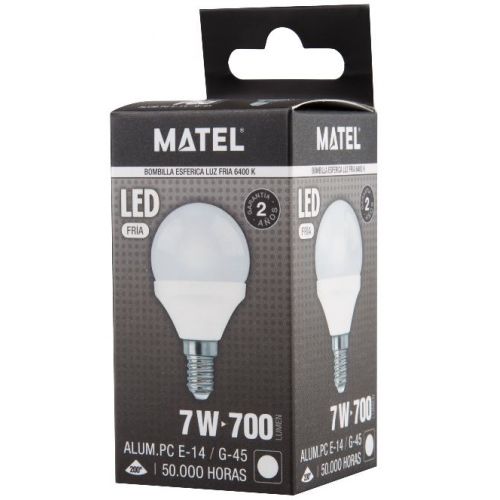 LAMPARA LED ESFERICA E14 7W FRIA