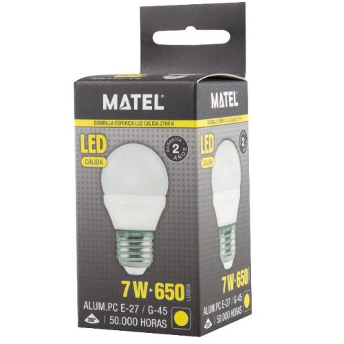 LAMPARA ESFERICA LED E27 7W CALIDA