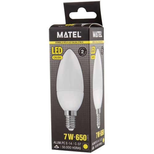 BOMBILLA LED VELA E14 7w CALIDA