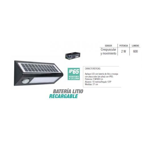 APLIQUE LED SOLAR SENSOR IP65 27cm 600Lm