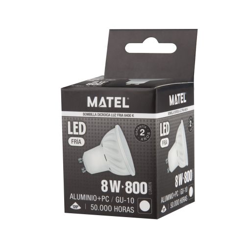 BOMBILLA LED DICROICA 120º GU10 8w FRIA