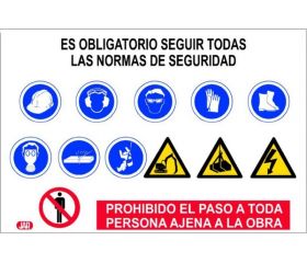 CARTEL PVC 1000X700mm 12 SEÑALES COMBINADAS OBRA