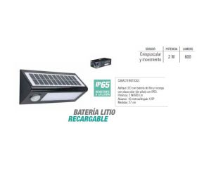 APLIQUE LED SOLAR SENSOR IP65 27cm 600Lm