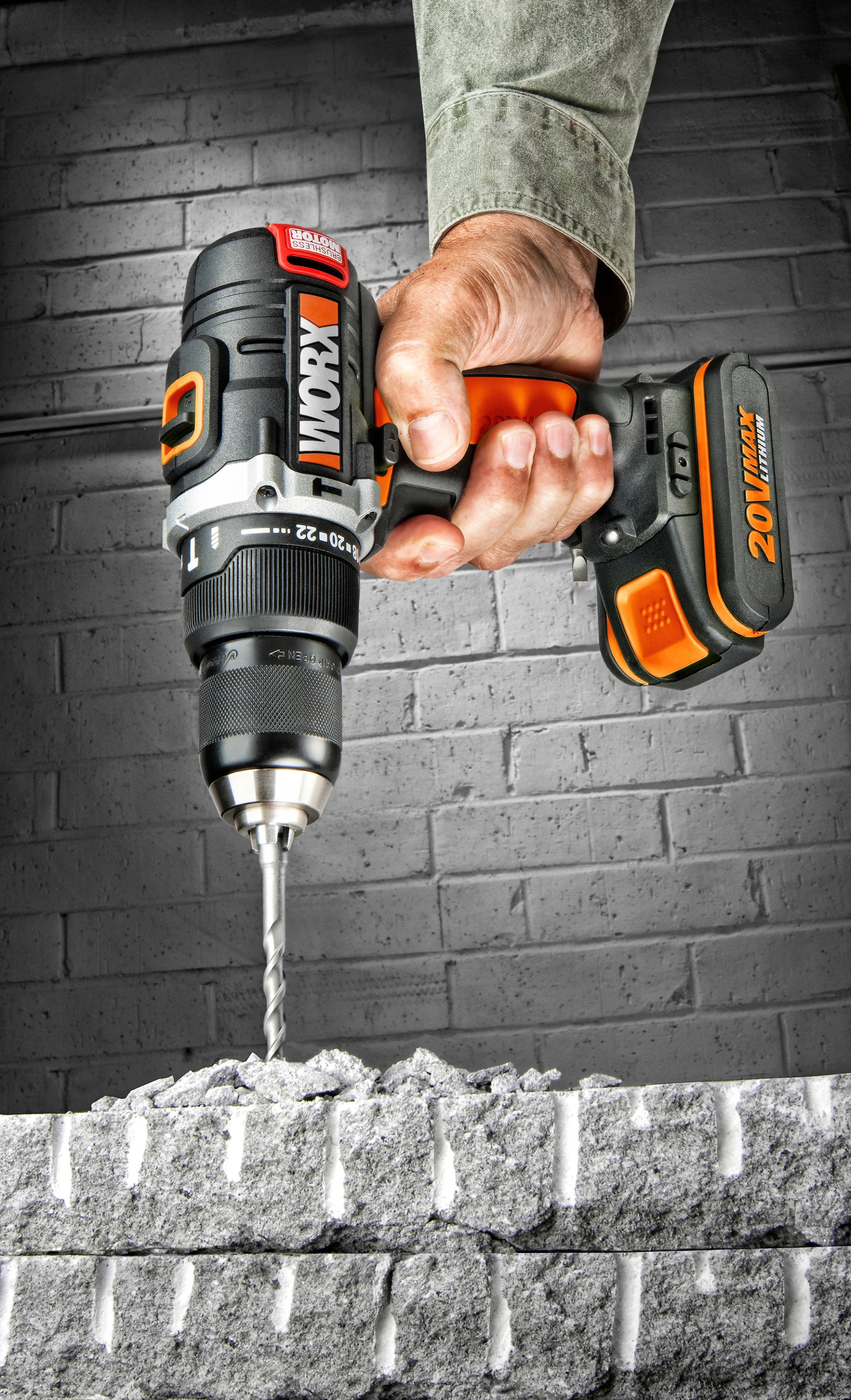 Worx WX373.9 - Taladro percutor Brushless 20V (S/bat)