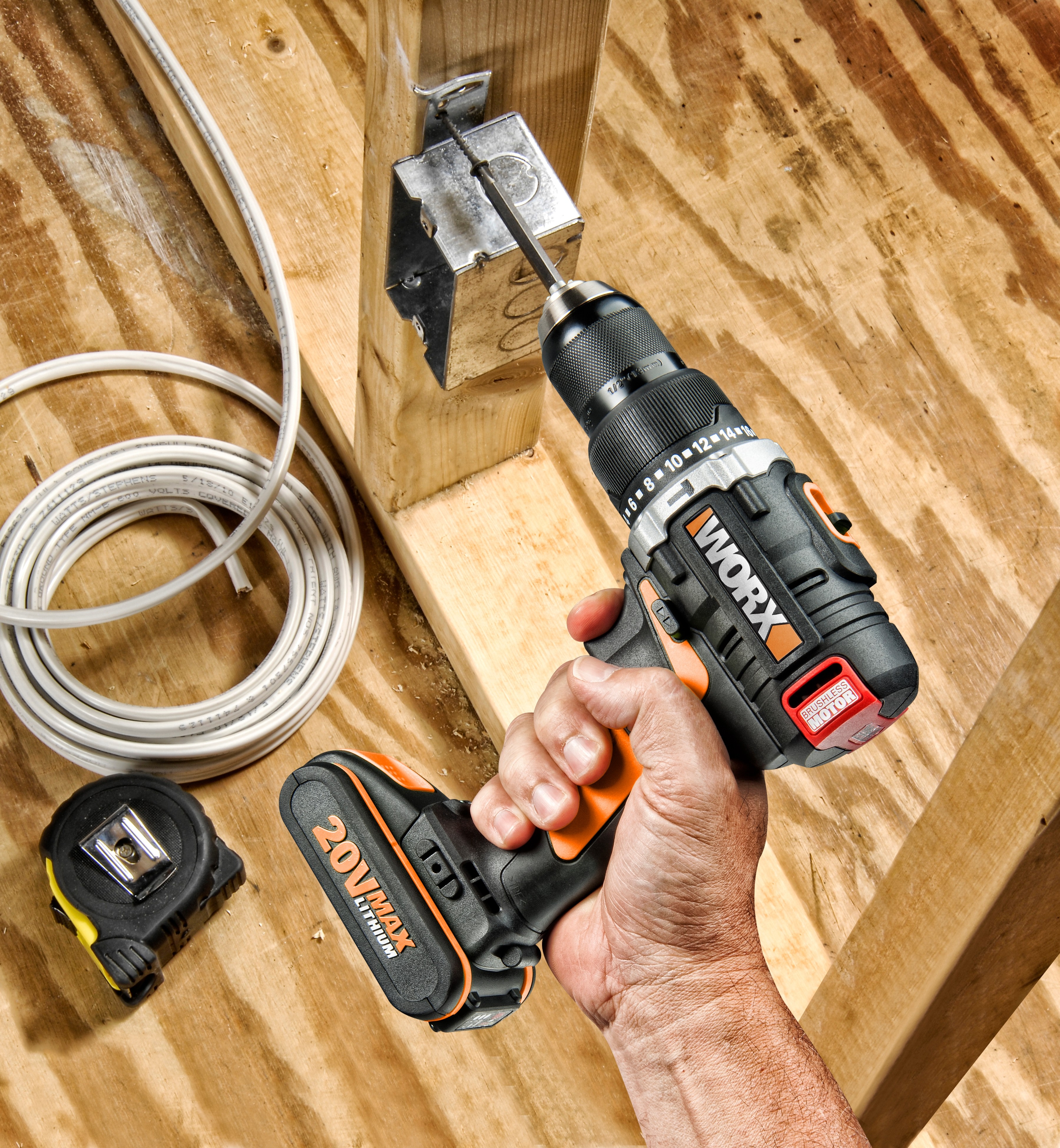 Worx WX373.9 - Taladro percutor Brushless 20V (S/bat)