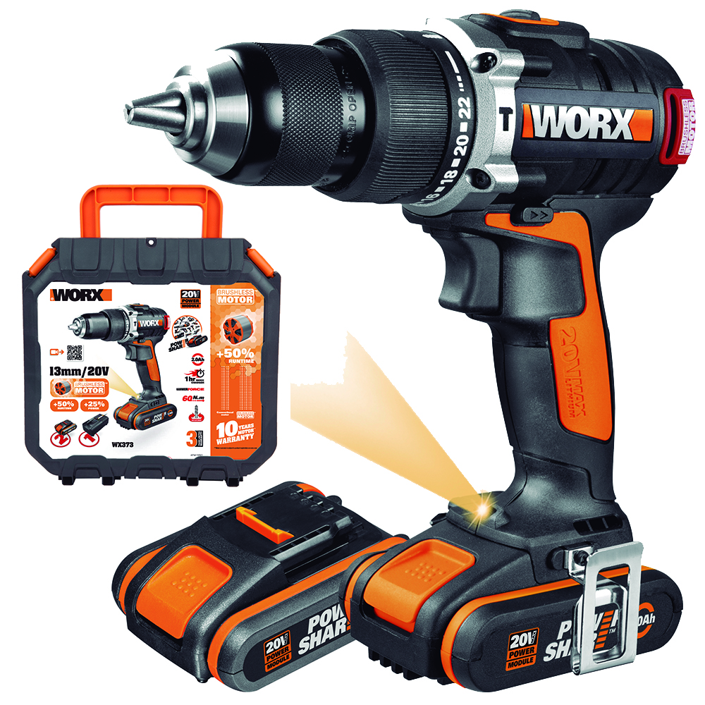 Worx WX373 - Taladro percutor Brushless 20V 2.0Ah (2 bat)