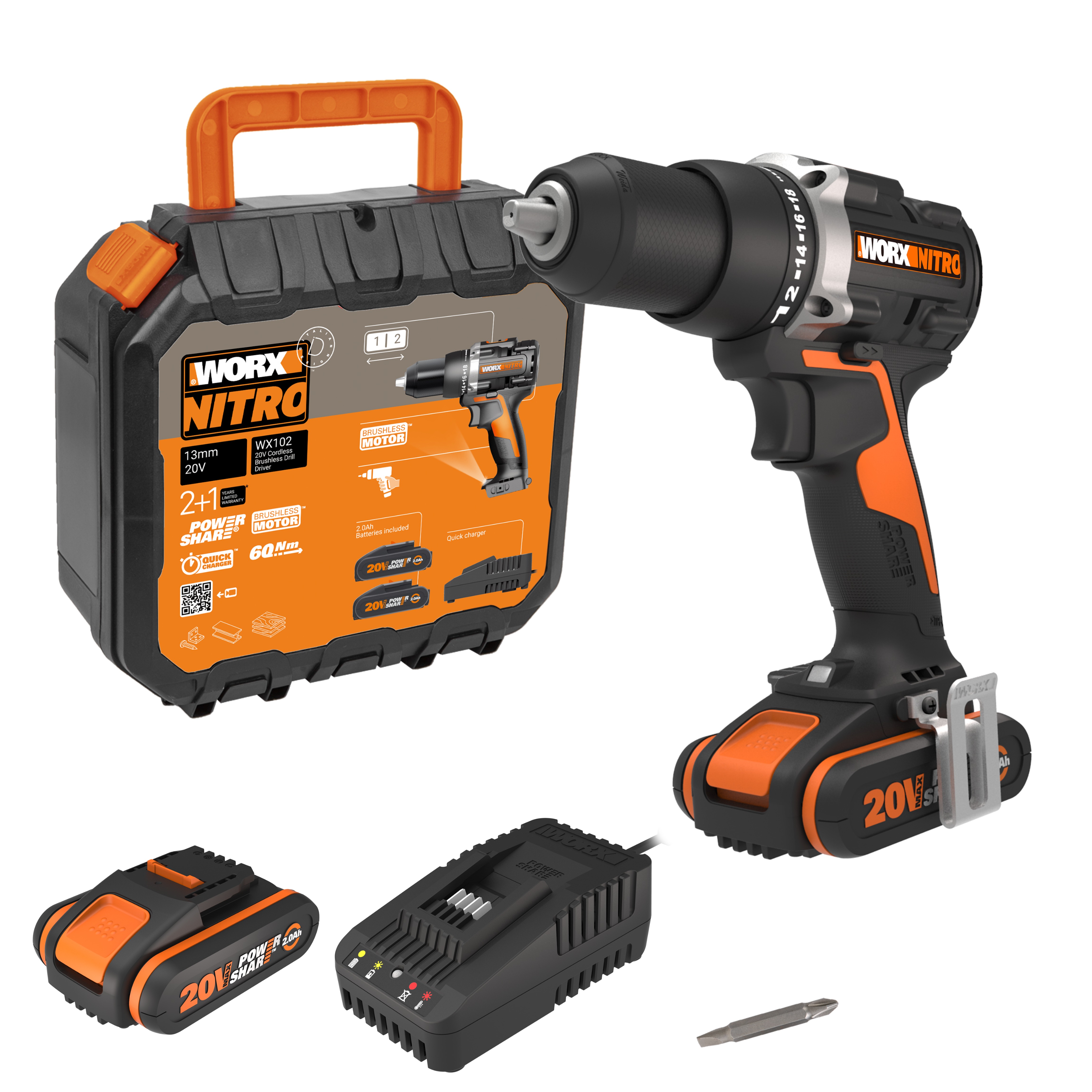 Worx WX102 - Taladro atornillador BL (2bat 2.0Ah)