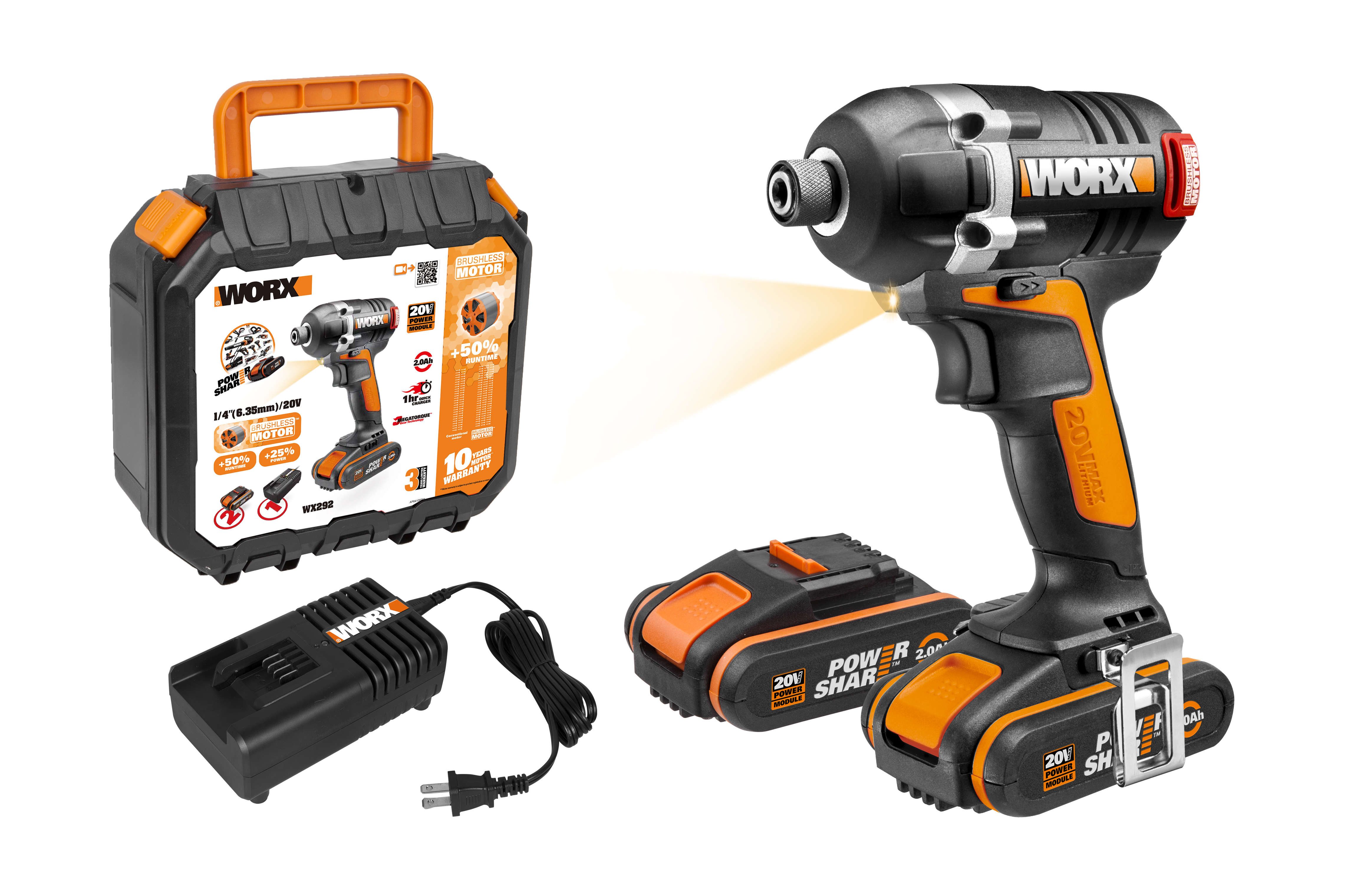 antártico equilibrio Corrupto Worx WX292 - Atornillador de Impacto Brushless 20V 2.0Ah (2 bat)