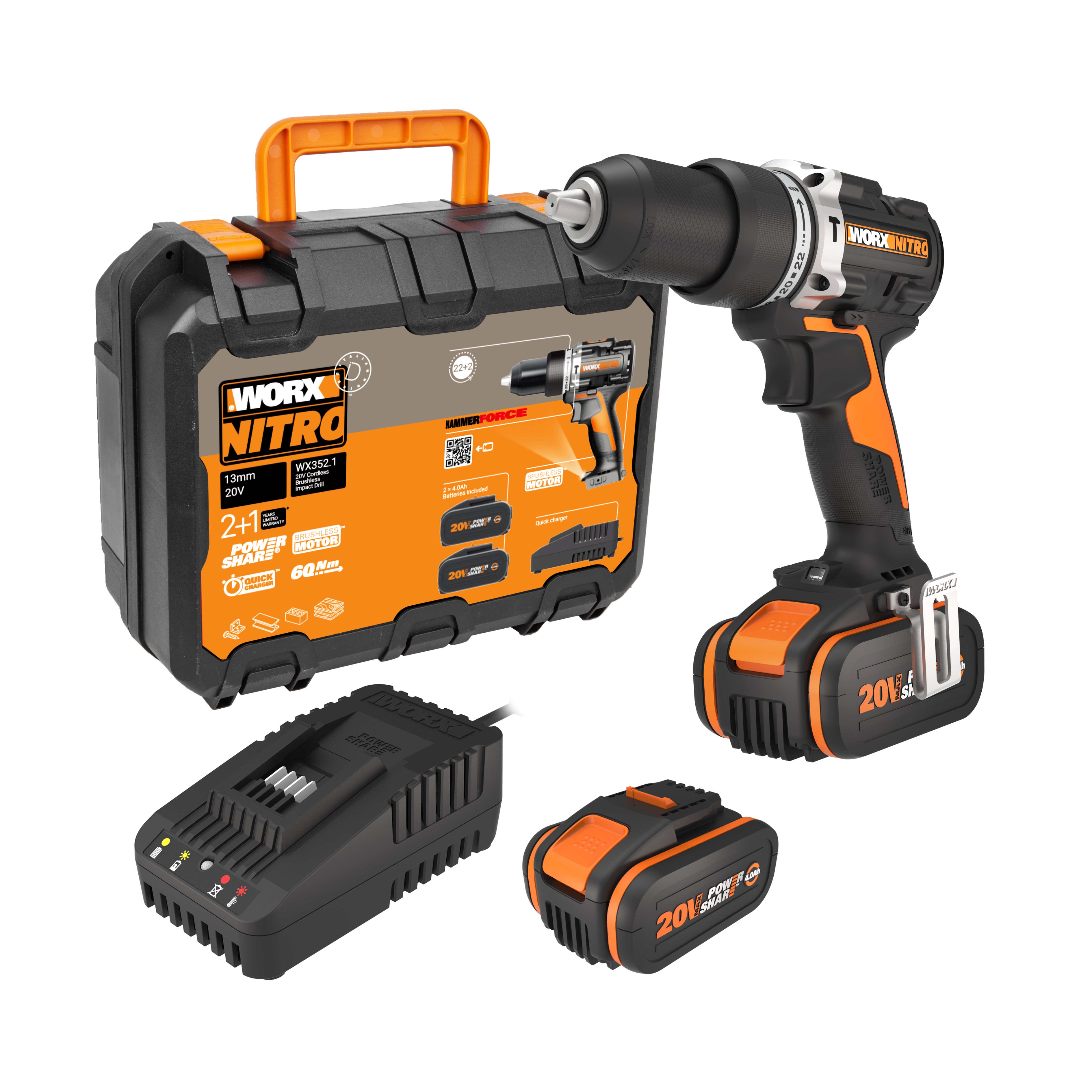 Taladro percutor BL NITRO 20V (2bat 4,0Ah) 60Nm