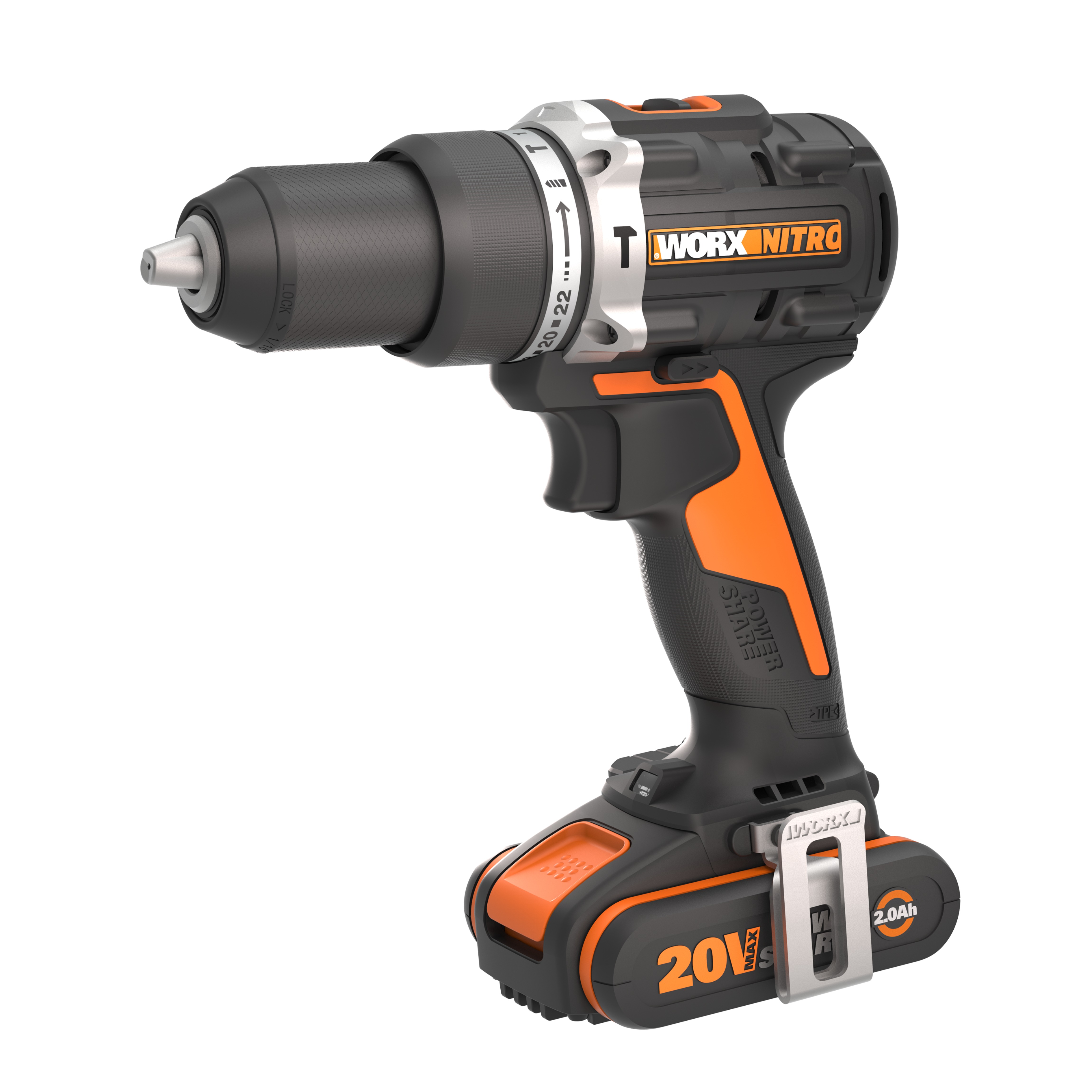 Worx WX352 - Taladro Percutor Brushless 20V 2.0Ah 2 Bat