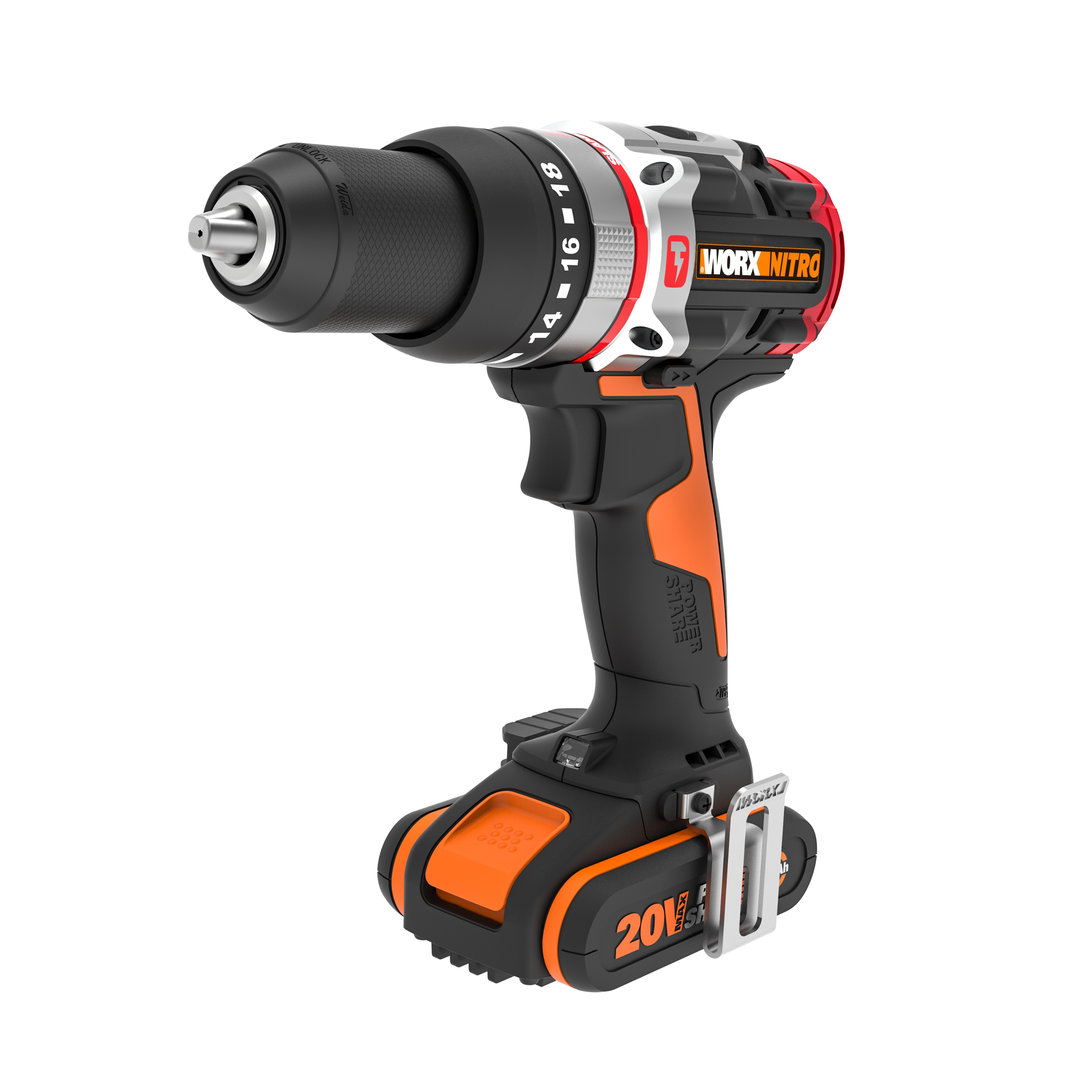 Worx WX354 - Taladro percutor Brushless Slammer Drill 20V 2.0Ah (2 bat)
