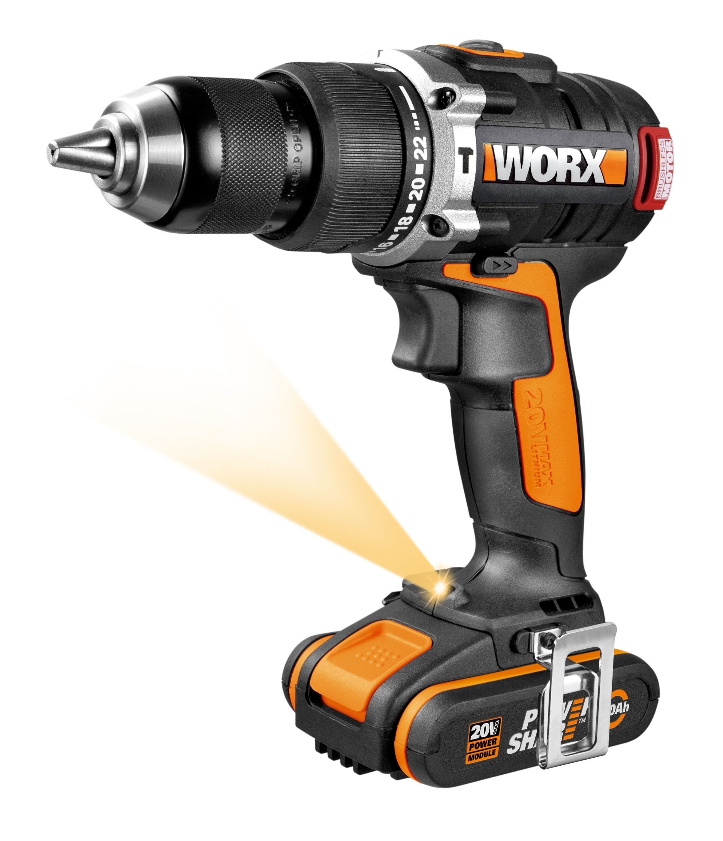 Worx DIY Worx WX373 - Taladro percutor Brushless 20V 2.0Ah (2 bat)