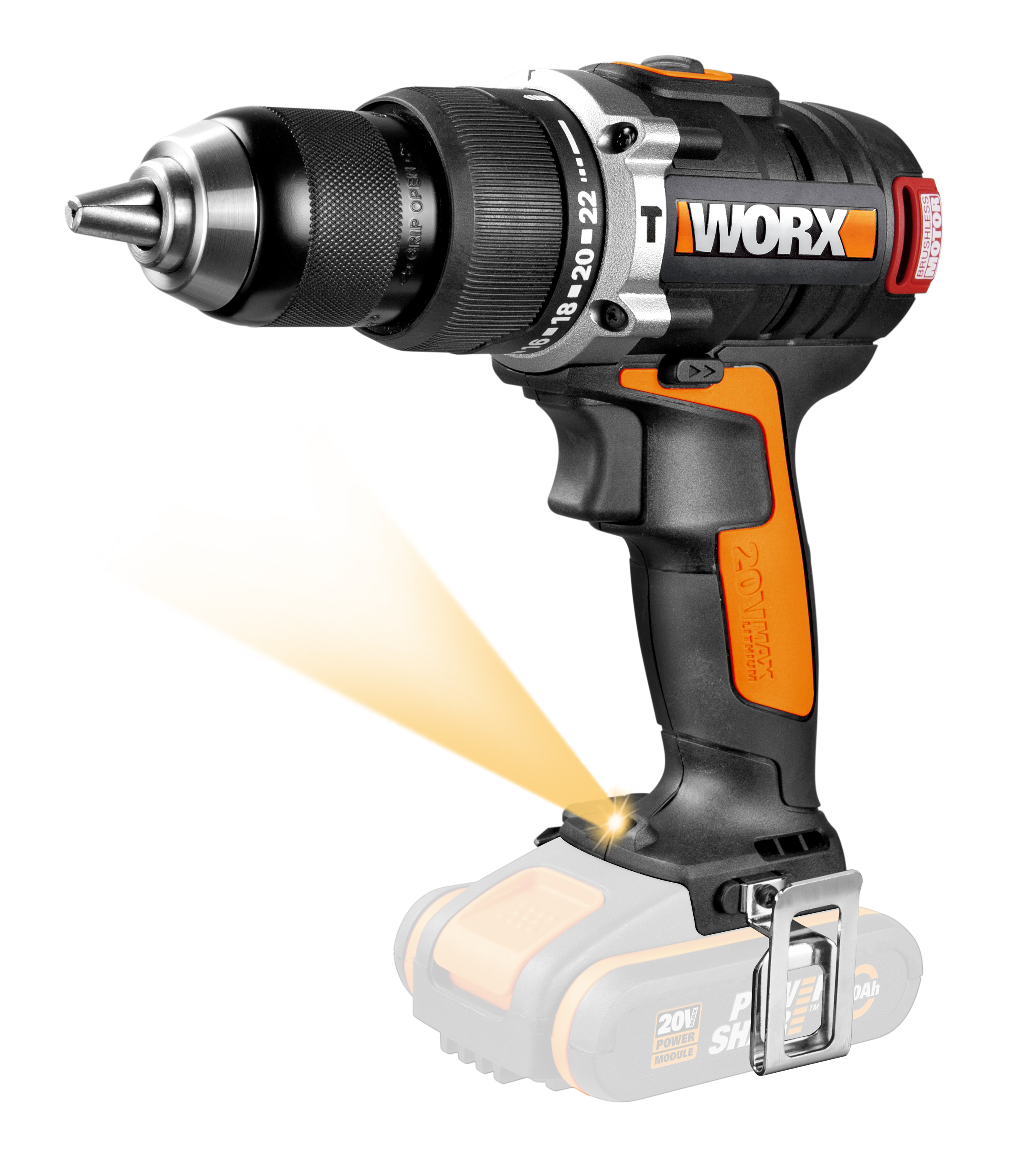 Worx DIY Worx WX373.9 - Taladro percutor Brushless 20V (S/bat)