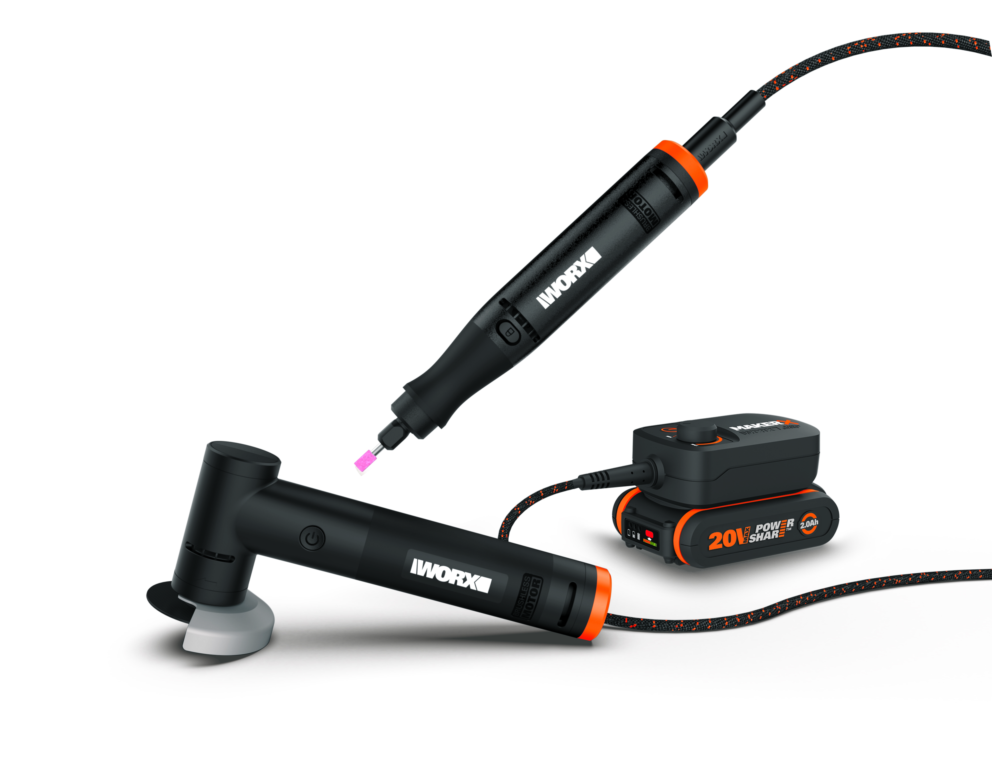 Worx WX990 - Pack MakerX 20V miniherramienta rotativa + amoladora