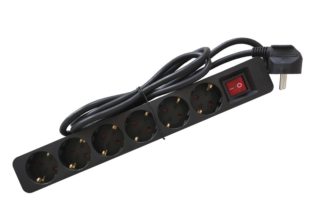 ENCHUFES ECO 6B+INT+1,5M NEGRO