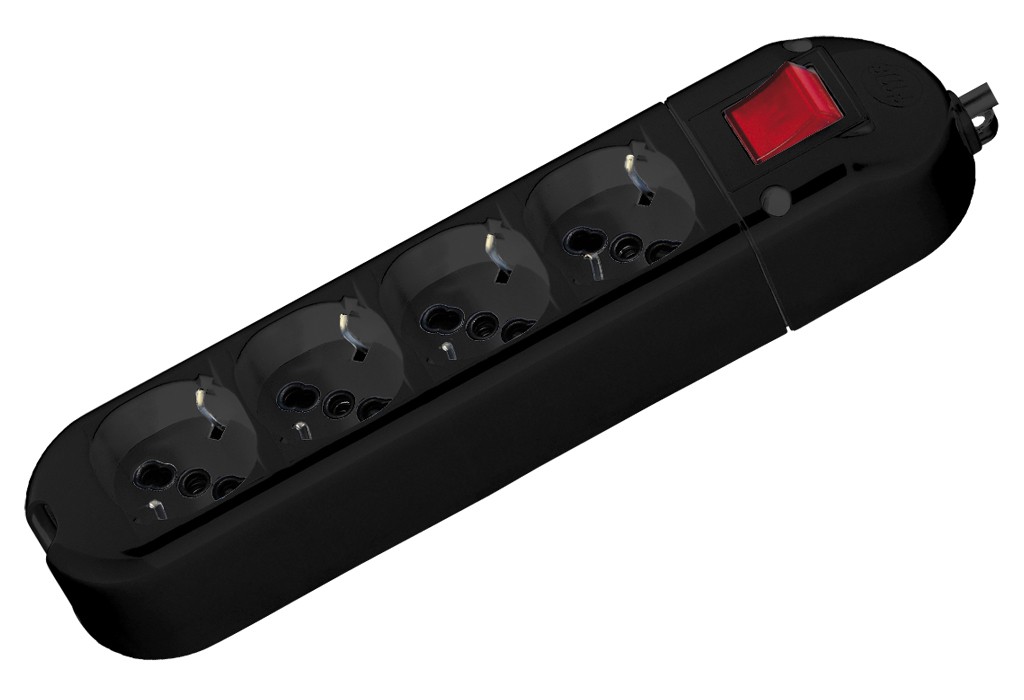 ENCHUFES 4 BASES NEGRO C/INT FG