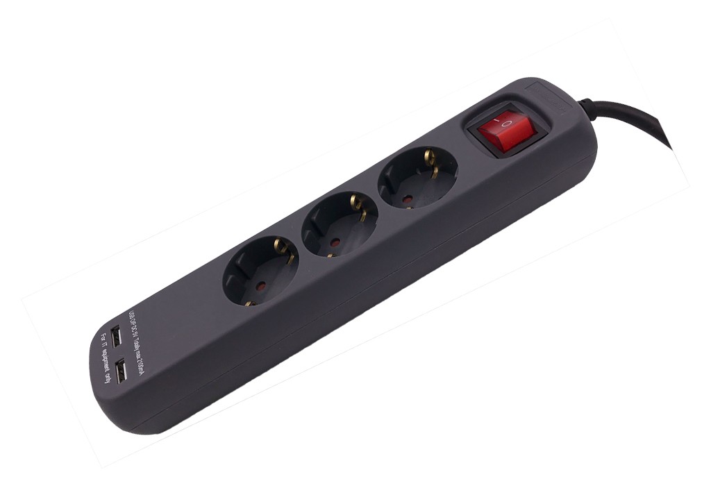 ENCHUFES TECH 3BS+2USB+1,5M GRIS