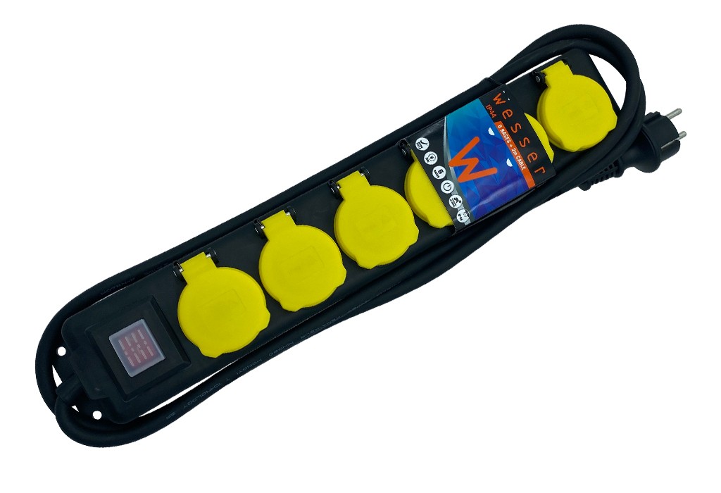 ENCHUFES 6B+INT+2M NEGRO IP44