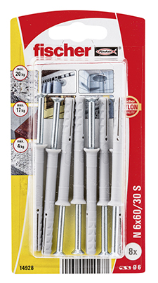 Taco-clavo fischer N 6 x 60/30 S con cabeza avellanada galvanizada