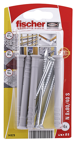 Taco-clavo fischer N 8 x 80/40 S con cabeza avellanada galvanizada