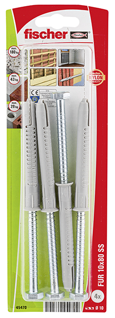 Fijación para marcos fischer FUR 10 x 80 SS con cabeza hexagonal