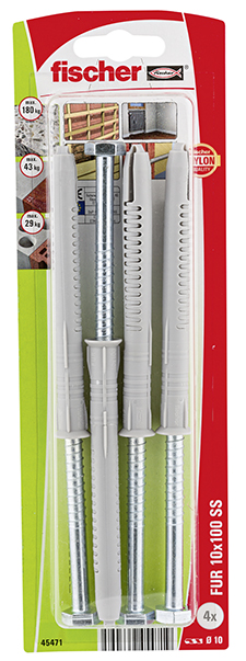 Fijación para marcos fischer FUR 10 x 100 SS con cabeza hexagonal