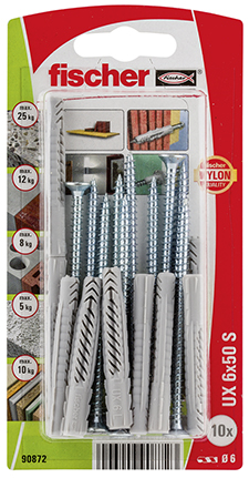 Taco universal fischer UX 6 x 50 S K sin reborde y con tornillo