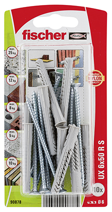Taco universal Fischer UX 6 x 50 RS K con reborde y tornillo