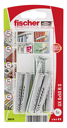 Taco universal Fischer UX 8 x 50 RS K con reborde y tornillo