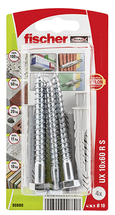 Taco universal Fischer UX 10 x 60 RS K con reborde y tornillo