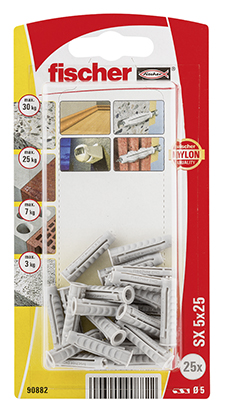 Taco de expansión Fischer SX 5 x 25 KP con reborde, paquete pequeño