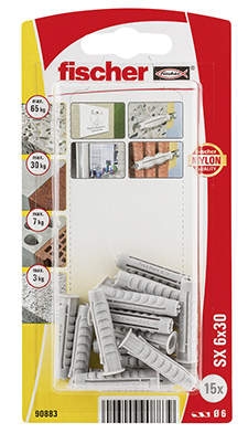 Taco de expansión Fischer SX 6 x 30 KP K con reborde, paquete pequeño