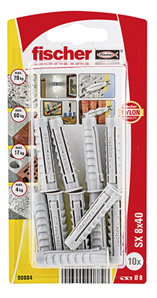 Taco de expansión Fischer SX 8 x 40 KP K con reborde, paquete pequeño