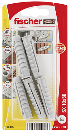 Taco de expansión Fischer SX 10 x 50 KP con reborde, paquete pequeño