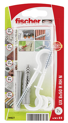 Taco universal fischer UX 8 x 50 RH N K con reborde y hembrilla abierta plastificada