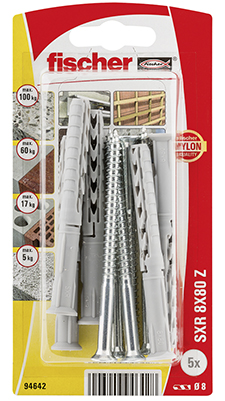 Fijación para marcos fischer SXR 8 x 80 T con tornillo para madera de cabeza avellanada K