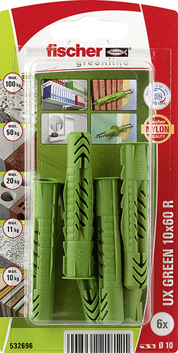 Taco universal fischer UX GREEN 10 x 60 R con reborde SB-card