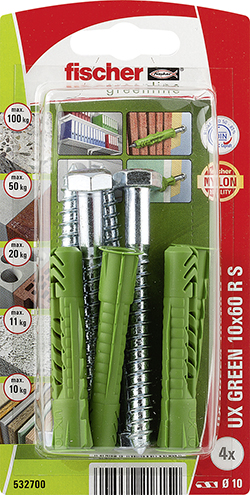 fischer Taco universal UX GREEN 10 x 60 R S con borde y tornillo