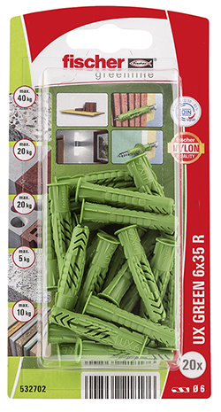 Taco universal fischer UX GREEN 6 x 35 R con reborde SB-card