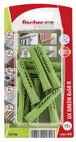 Taco universal fischer UX GREEN 8 x 50 R con reborde SB-card