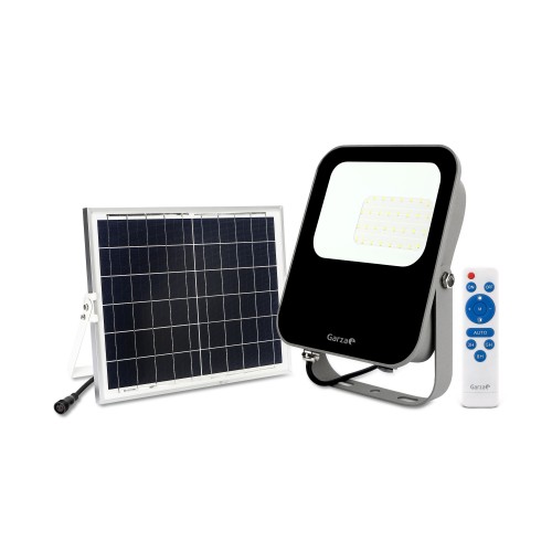 FOCO SOLAR CON SENSOR CREPUSCULAR GARZA LED CON MANDO 30 W, 650 LÚMENES, 6.500 K