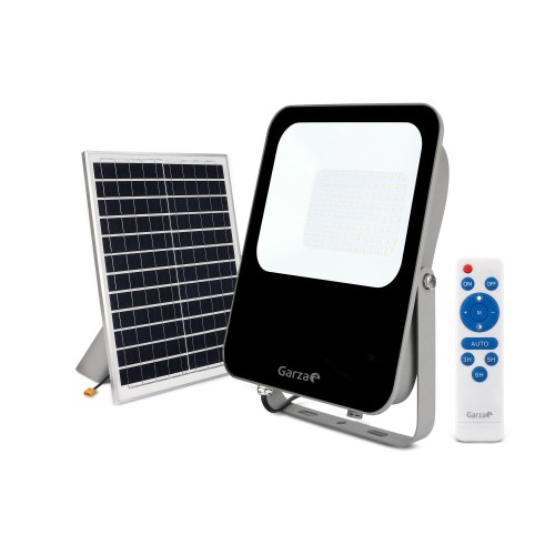 FOCO SOLAR CON SENSOR CREPUSCULAR GARZA LED CON MANDO 60 W, 1.300 LÚMENES, 6.500 K